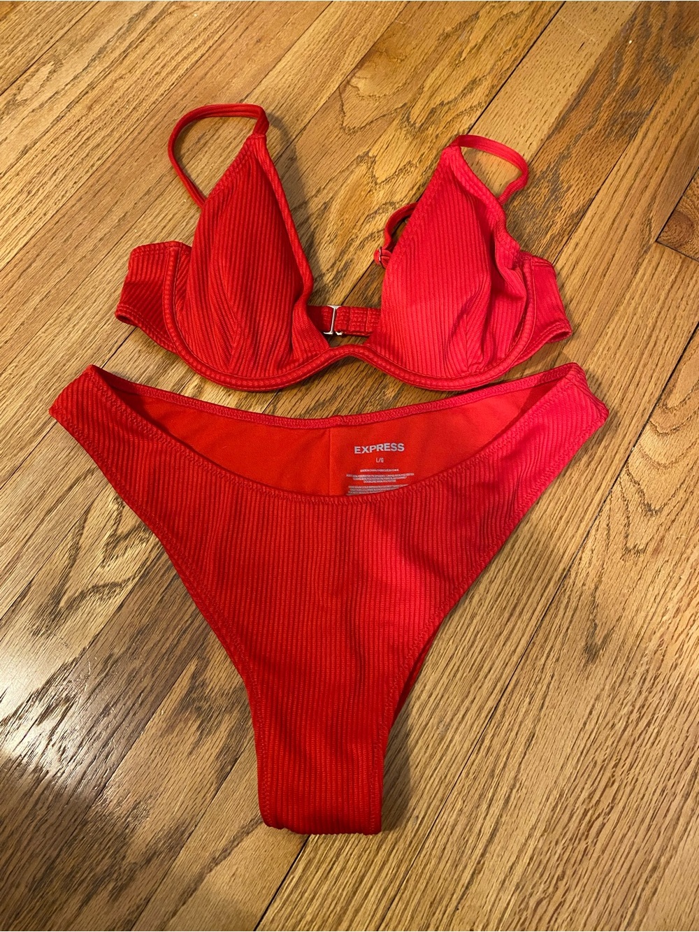 Express Red Ribbed Underwire Bikini Set